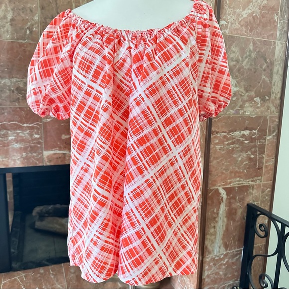 Off shoulder Puffy Sleeves Red White Checked Top Size Large - Picture 3 of 10